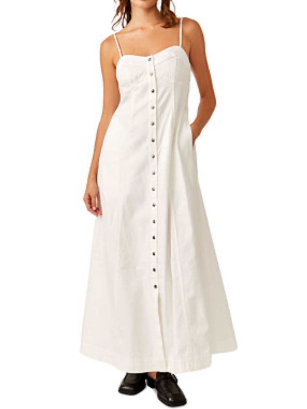 Free People White Button-Front Maxi Skirt with Spaghetti Straps